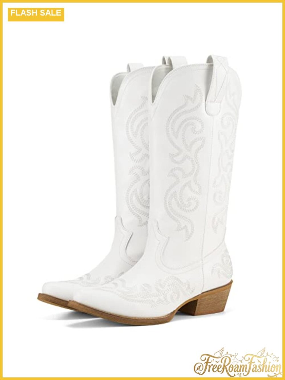 HISEA Women's Western Cowboy Boots Snip Toe Mid-Calf Floral Embroidery